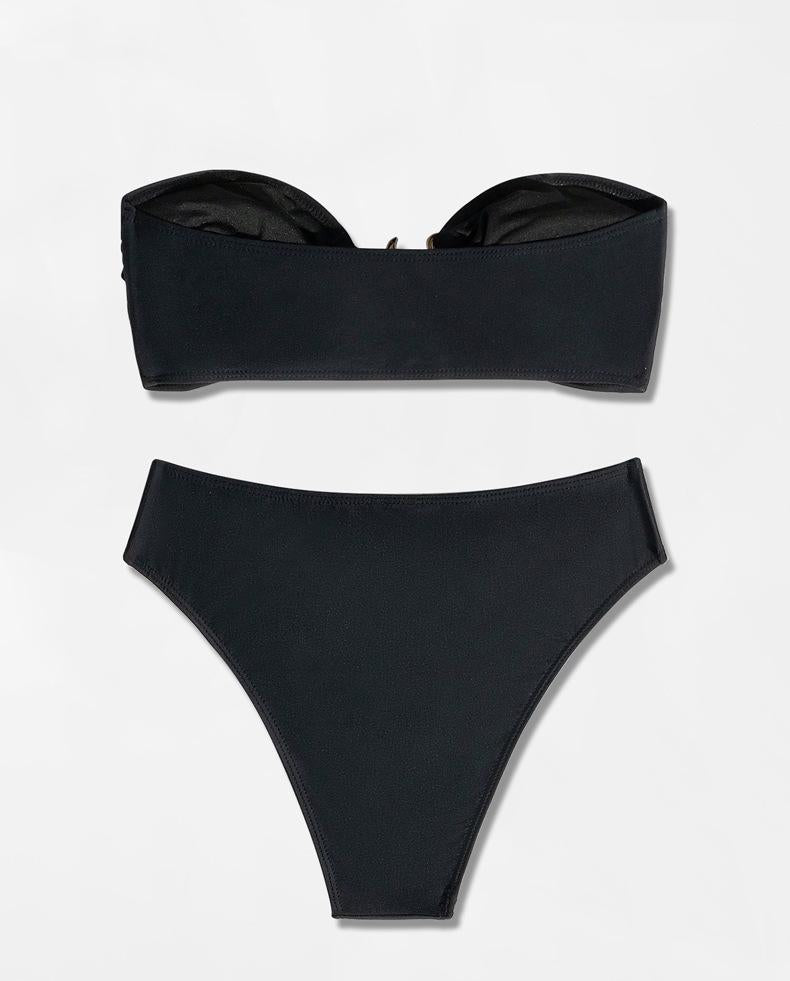 Bikini Swimsuit Split Tube Top Solid Color Bikini High Waist Sexy Swimsuit Bella Mia